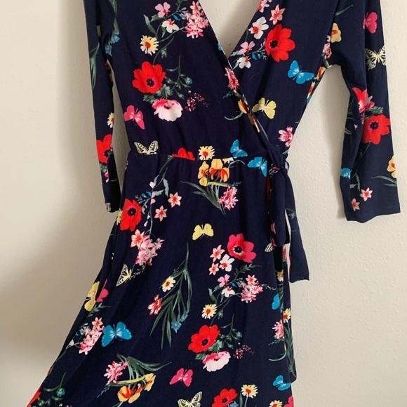 Navy Three Quarter Sleeve Wrap Dress Multi-Color - Picture 3 of 5